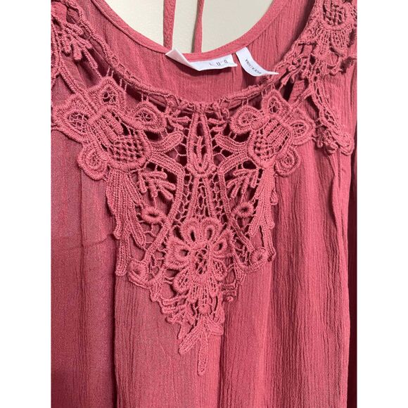 LUQ Orange Eyelet Floral Lace Fall Tank Top Tie Back Large - Picture 3 of 8